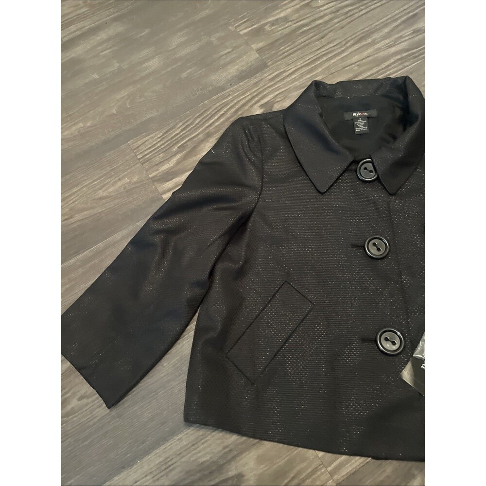 STYLE & CO Women’s Shiny Finish Lined Button Front Swing Jacket Black Size 8 - Picture 5 of 11